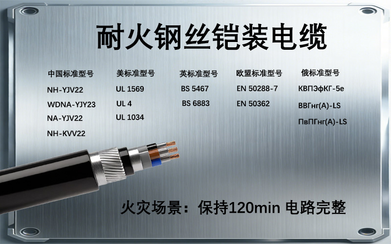 各國標(biāo)準(zhǔn)耐火鋼絲鎧裝電纜